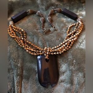 10270 Anthony Alexander Runway Couture Wooden Beads Black Lucite Necklace